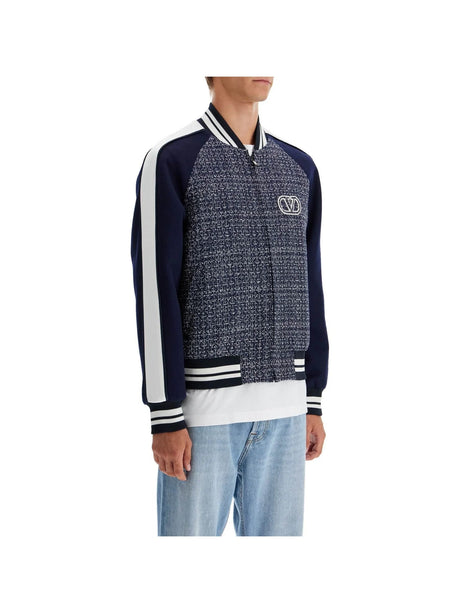 VALENTINO GARAVANI-VLogo Signature Patch Tweed Bomber Jacket-JOHN JULIA