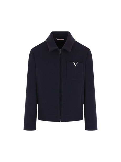 Wool Full-zip Jacket with V Detail-VALENTINO GARAVANI-JOHN JULIA