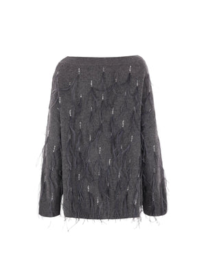 VALENTINO GARAVANI-Wool Sweater With Feathers-JOHN JULIA