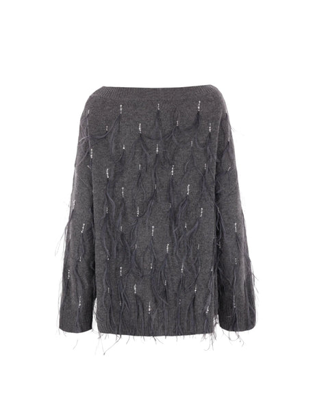 VALENTINO GARAVANI-Wool Sweater With Feathers-JOHN JULIA