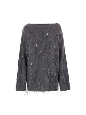 VALENTINO GARAVANI-Wool Sweater With Feathers-JOHN JULIA