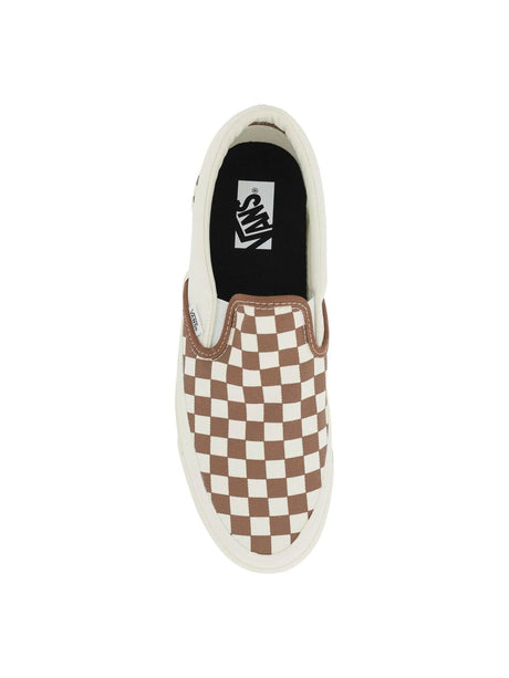 Checkerboard Coffee Reissue 98 Slip-On Canvas Sneakers.