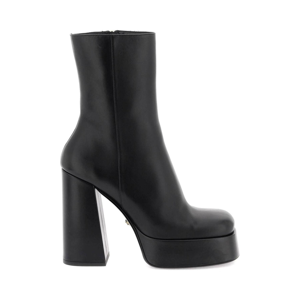 Black 'Aevitas' Calfskin Platform Boots VERSACE JOHN JULIA.