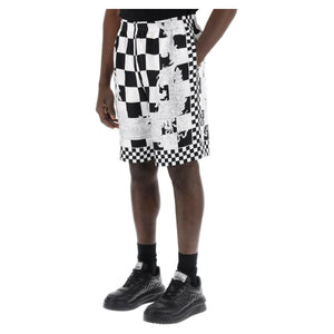 Black and White Medusa Constrasto Printed Silk Shorts VERSACE JOHN JULIA.