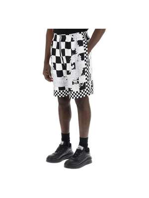 Black and White Medusa Constrasto Printed Silk Shorts VERSACE JOHN JULIA.