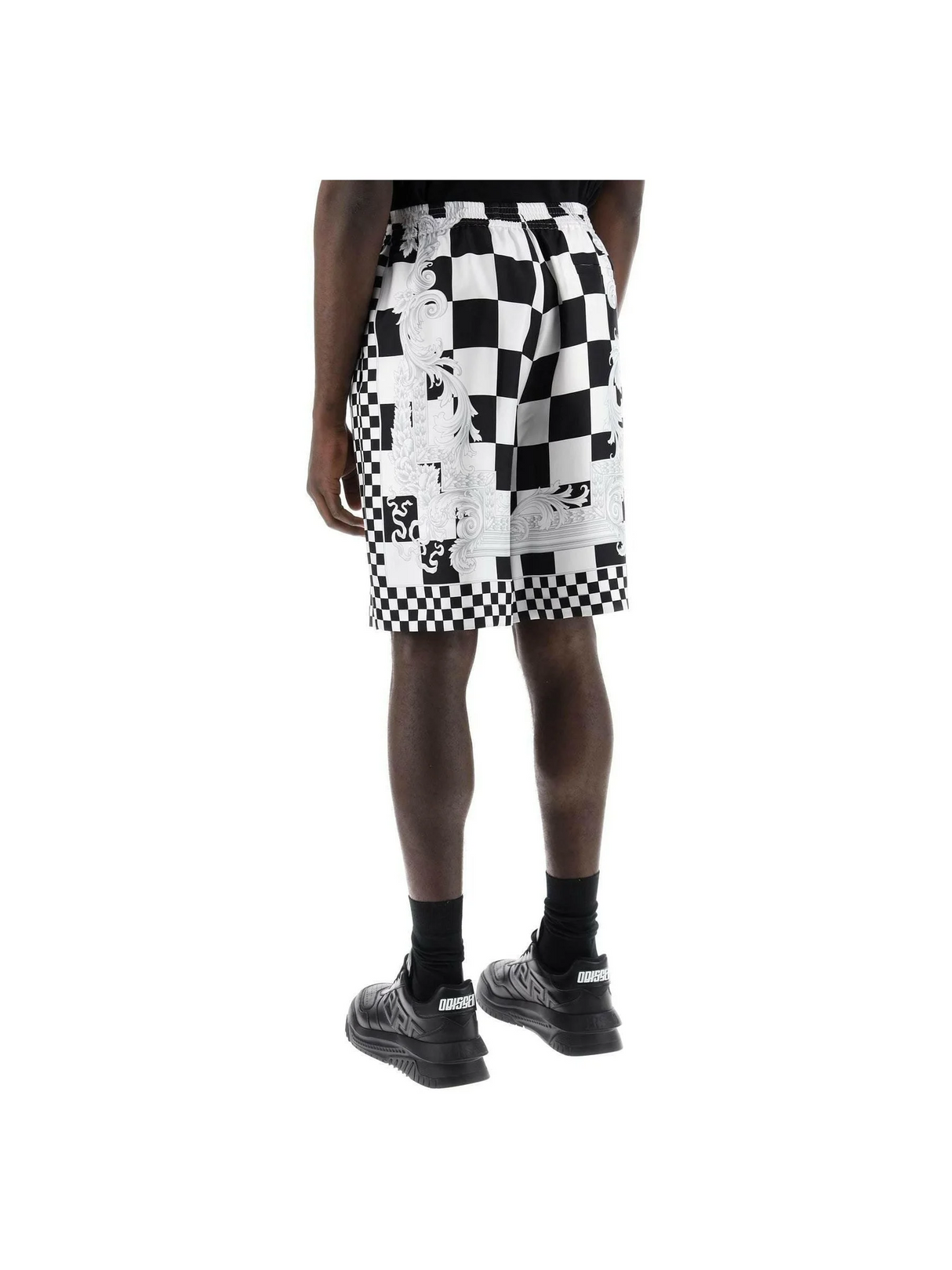 Black and White Medusa Constrasto Printed Silk Shorts VERSACE JOHN JULIA.