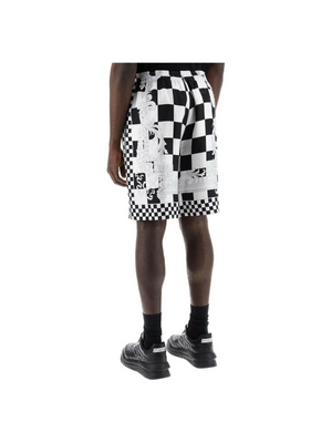 Black and White Medusa Constrasto Printed Silk Shorts VERSACE JOHN JULIA.