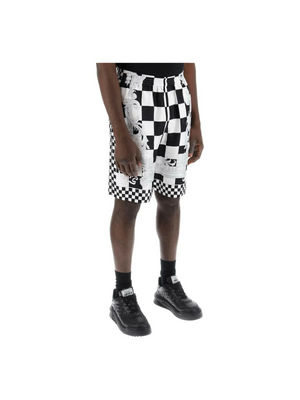 Black and White Medusa Constrasto Printed Silk Shorts VERSACE JOHN JULIA.