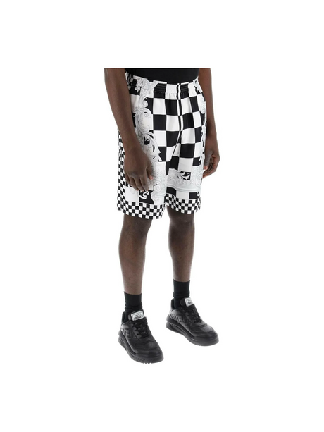 Black and White Medusa Constrasto Printed Silk Shorts VERSACE JOHN JULIA.