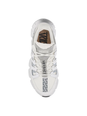 White and Silver 'Trigreca' Leather Sneakers VERSACE JOHN JULIA.