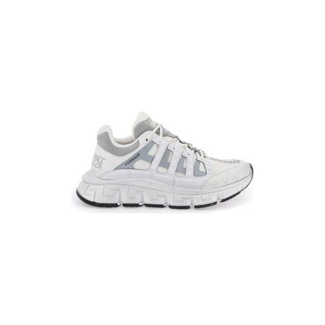 White and Silver 'Trigreca' Leather Sneakers VERSACE JOHN JULIA.