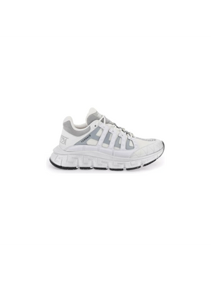 White and Silver 'Trigreca' Leather Sneakers VERSACE JOHN JULIA.