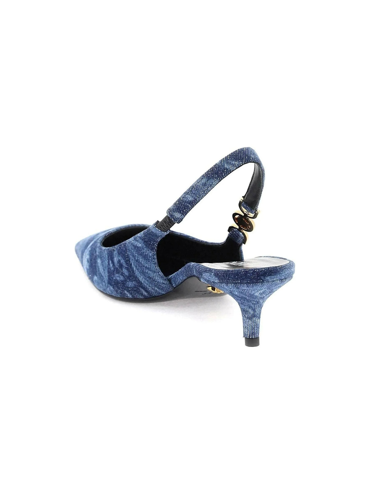 Blue Barocco Medusa '95 Cotton Denim Slingback Pumps VERSACE JOHN JULIA.