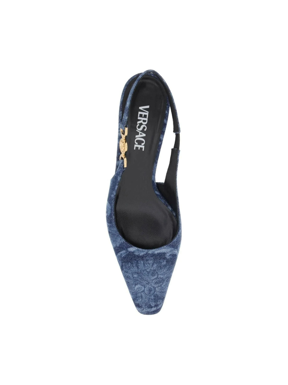 Blue Barocco Medusa '95 Cotton Denim Slingback Pumps VERSACE JOHN JULIA.