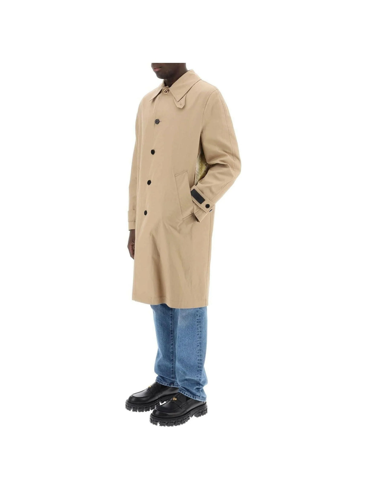 VERSACE-Barocco Panelled Gabardine Trench Coat-JOHN JULIA