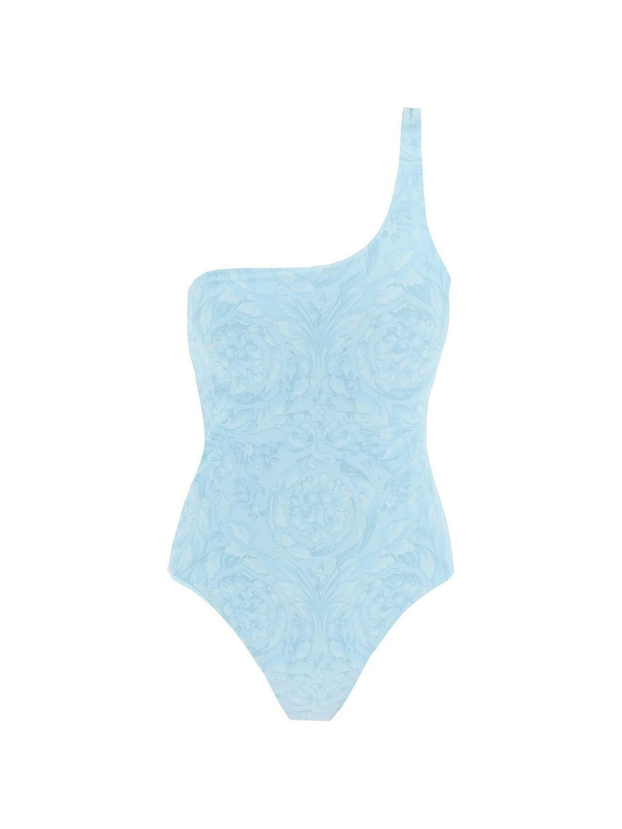 Blue Barocco Print One Shoulder Swimsuit VERSACE JOHN JULIA.