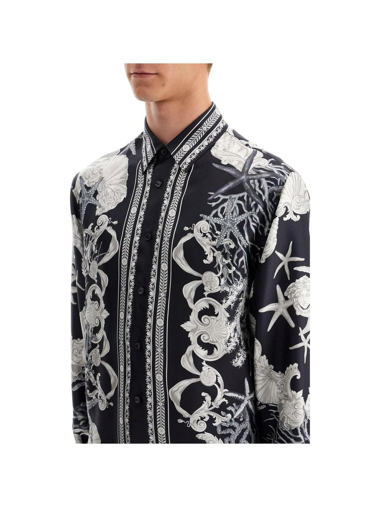 Barocco Sea Print Silk Shirt-Versace-JOHN JULIA