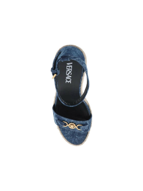 Baroque Denim Wedge Sandals VERSACE JOHN JULIA.