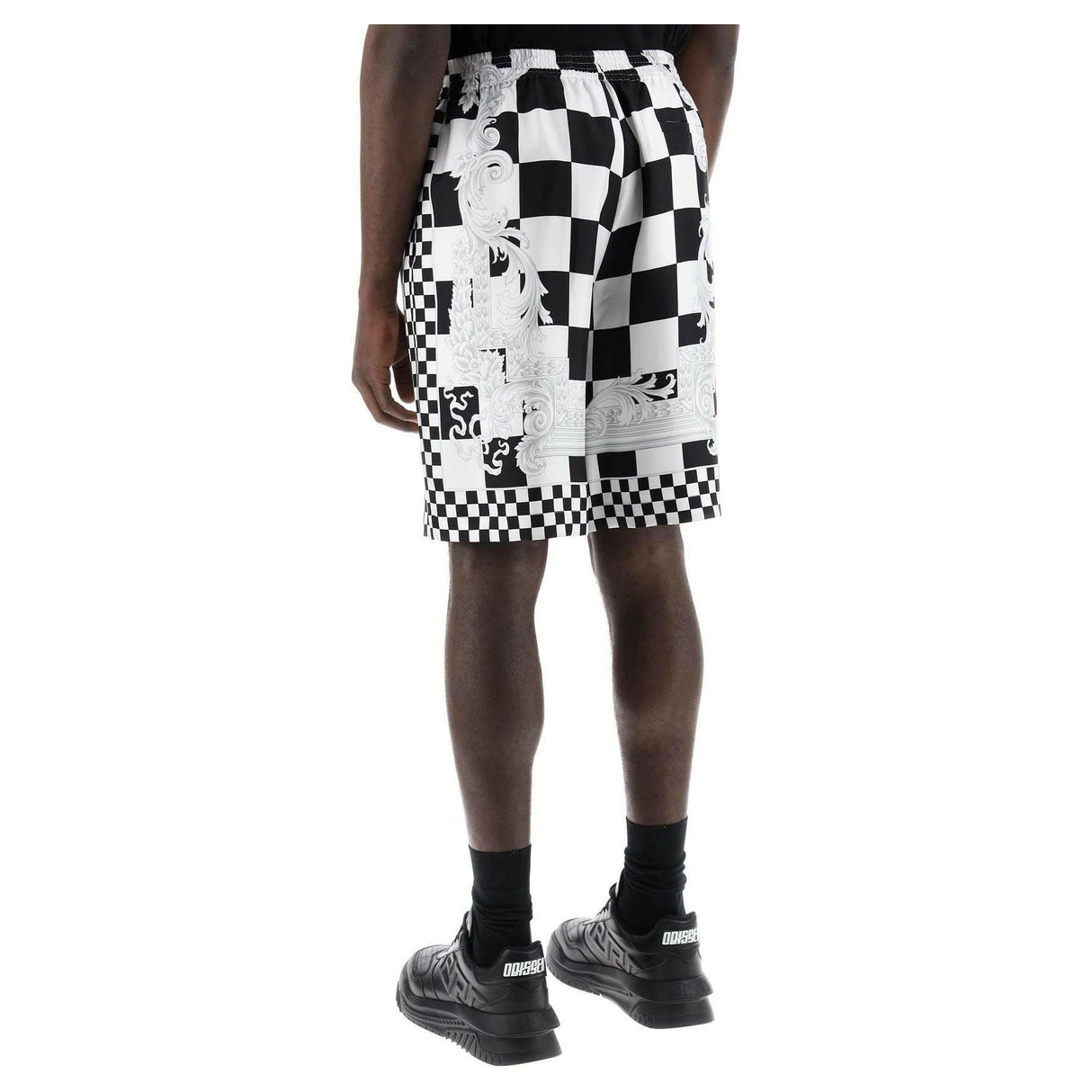 Black and White Medusa Constrasto Printed Silk Shorts VERSACE JOHN JULIA.