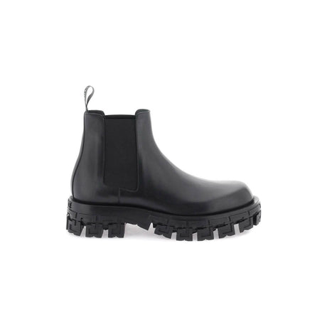 Black 'Greca Portico' Leather Chelsea Boots VERSACE JOHN JULIA.