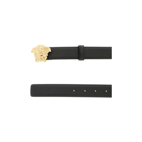 Black Leather Belt With Gold-Finished Medusa Pin Buckle VERSACE JOHN JULIA.