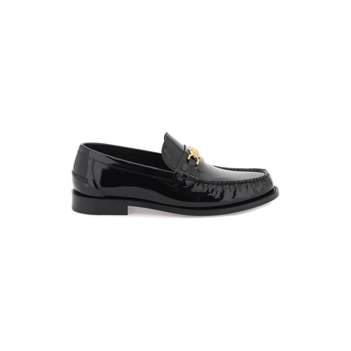 Black Patent Leather Medusa '95 Loafers With Gold Detail VERSACE JOHN JULIA.