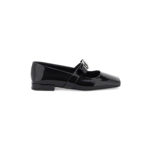 Black Patent Leather Open Toe Ballet Flats With Gianni Ribbon VERSACE JOHN JULIA.