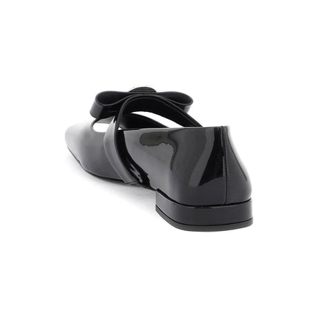 Black Patent Leather Open Toe Ballet Flats With Gianni Ribbon VERSACE JOHN JULIA.