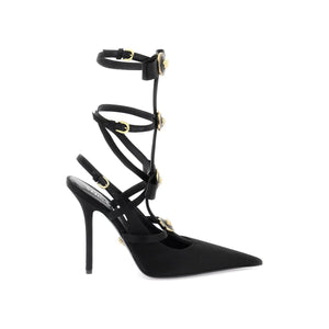 Black Silk-Blend Satin Slingback Pumps With Nastro Gianni Bows VERSACE JOHN JULIA.