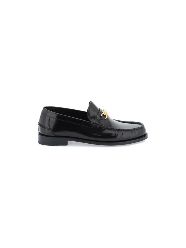 Black Brushed Leather Medusa '95 Loafers With Gold Detail VERSACE JOHN JULIA.