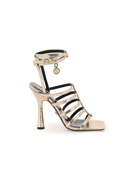 Champagne Gold Snake-Effect Lycia Structure Sandals With Medusa Charm VERSACE JOHN JULIA.