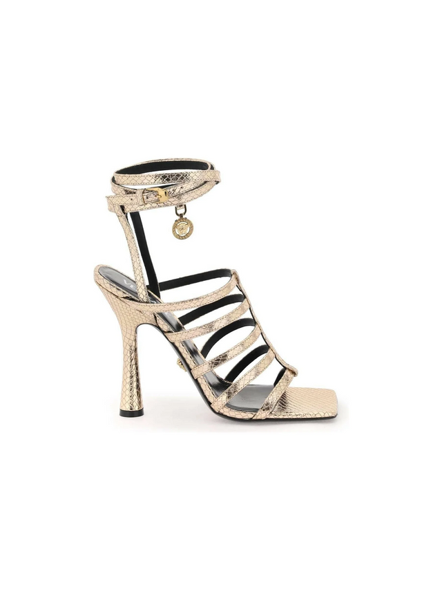 Champagne Gold Snake-Effect Lycia Structure Sandals With Medusa Charm VERSACE JOHN JULIA.