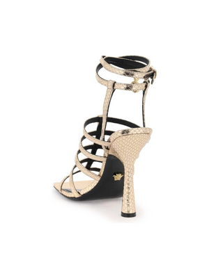 Champagne Gold Snake-Effect Lycia Structure Sandals With Medusa Charm VERSACE JOHN JULIA.