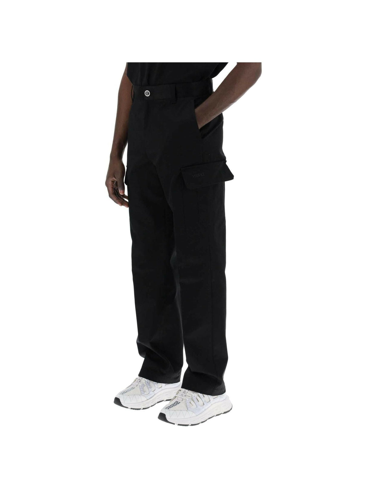 Black Cotton Gabardine Cargo Pants VERSACE JOHN JULIA.