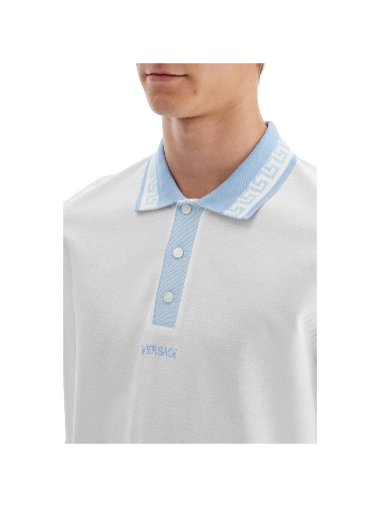 Cotton Piqué Polo Shirt Greek Motif