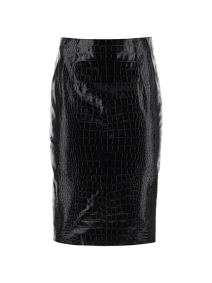 Black Croc-Effect Leather Mini Skirt VERSACE JOHN JULIA.