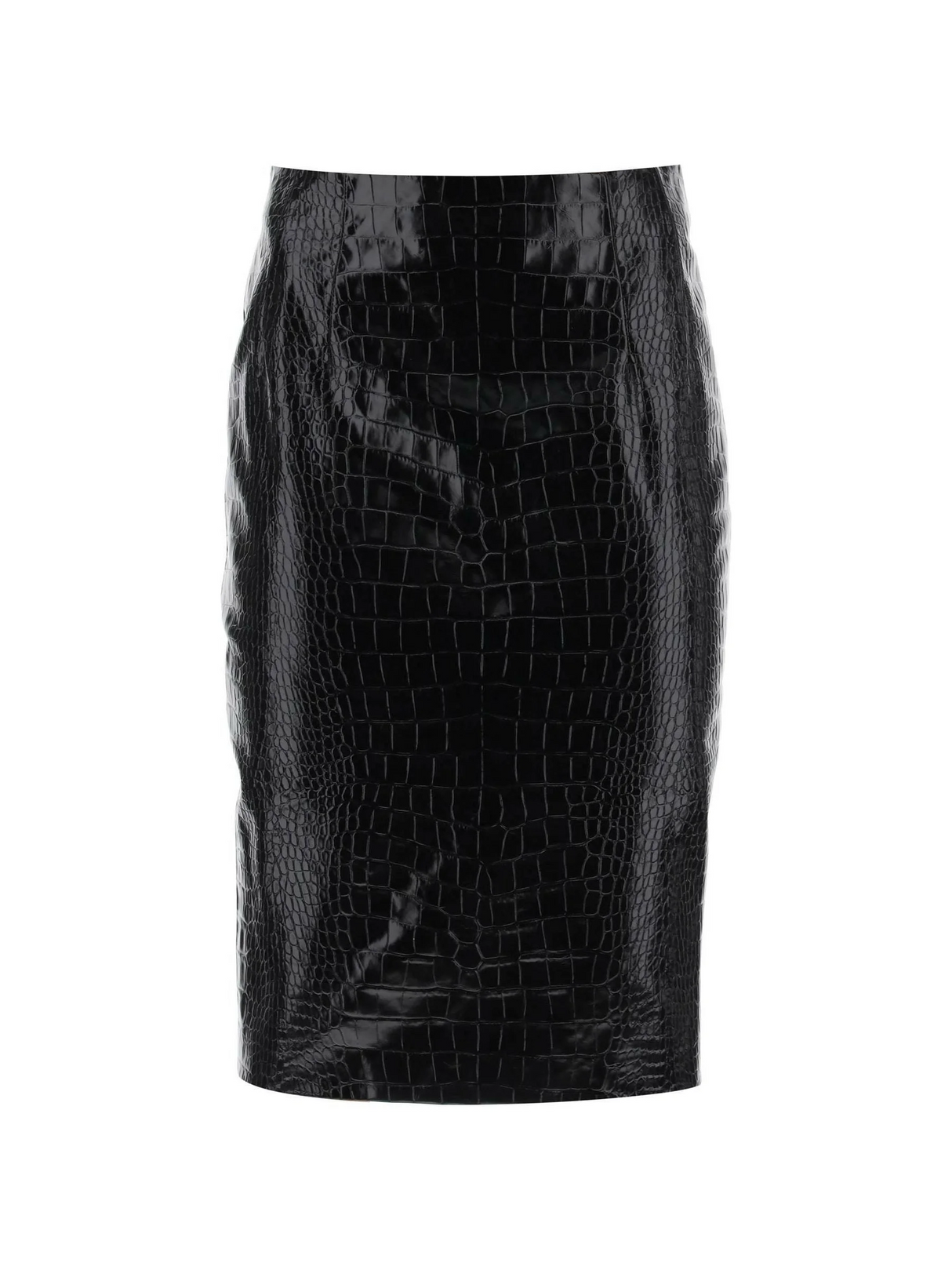 Black Croc-Effect Leather Mini Skirt VERSACE JOHN JULIA.