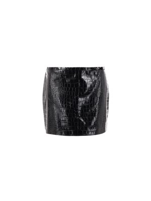 Crocodile-effect Shiny Leather Miniskirt-VERSACE-JOHN JULIA