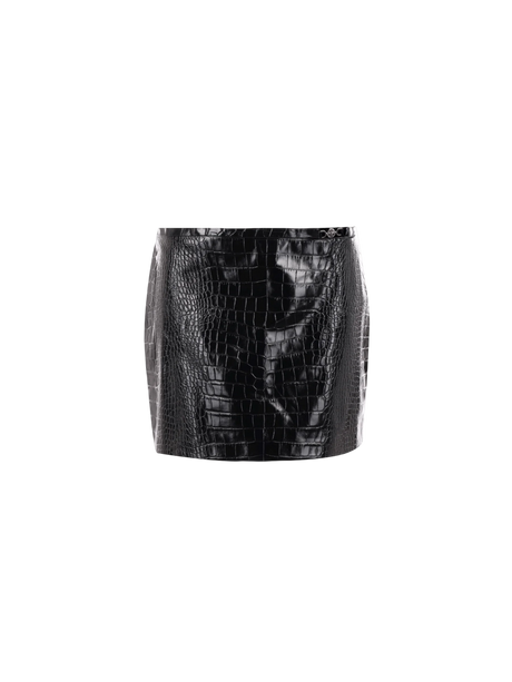 Crocodile-effect Shiny Leather Miniskirt-VERSACE-JOHN JULIA