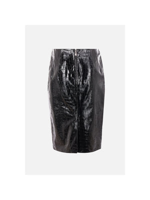 VERSACE-Crocodile-Effect Shiny Leather Skirt-JOHN JULIA