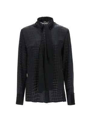 Crocodile Effect Tie Neck Shirt VERSACE JOHN JULIA.