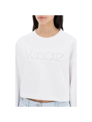 White Cropped Cotton 1978 Re-Edition Rhinestone Sweatshirt VERSACE JOHN JULIA.