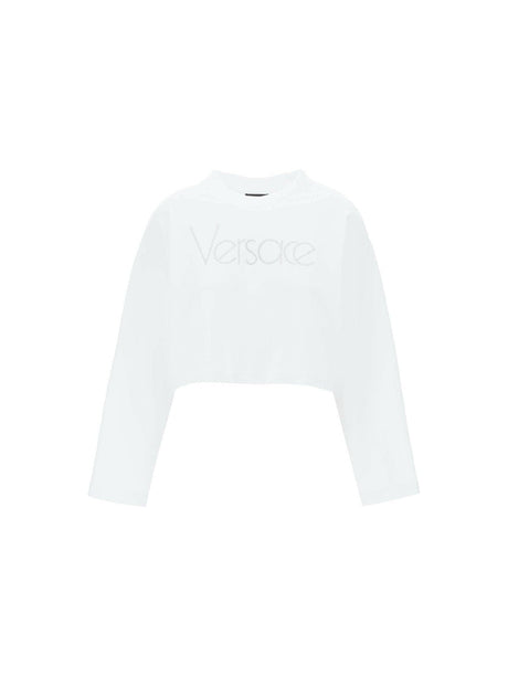 White Cropped Cotton 1978 Re-Edition Rhinestone Sweatshirt VERSACE JOHN JULIA.