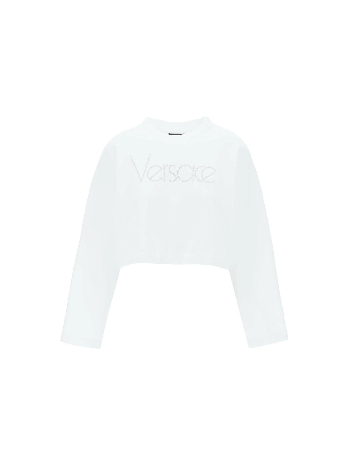 White Cropped Cotton 1978 Re-Edition Rhinestone Sweatshirt VERSACE JOHN JULIA.