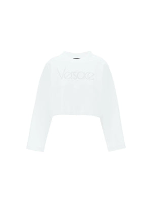 White Cropped Cotton 1978 Re-Edition Rhinestone Sweatshirt VERSACE JOHN JULIA.