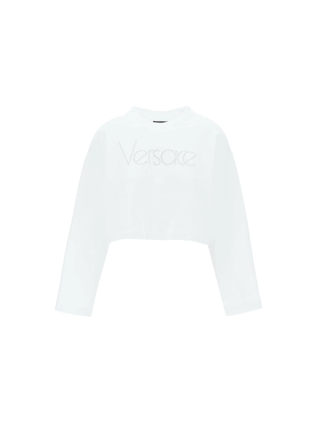 White Cropped Cotton 1978 Re-Edition Rhinestone Sweatshirt VERSACE JOHN JULIA.