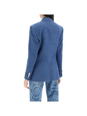 Blue Double-Breasted Tweed Bouclé Blazer VERSACE JOHN JULIA.