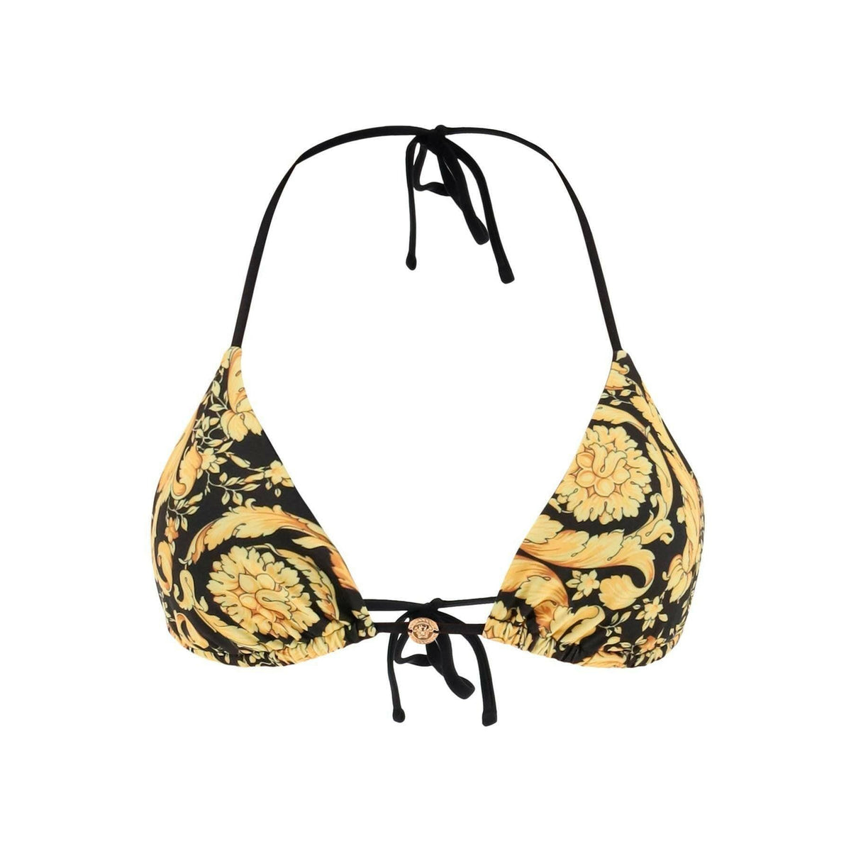 Gold Print Barocco Triangle Bikini Top With Medusa Detail VERSACE JOHN JULIA.