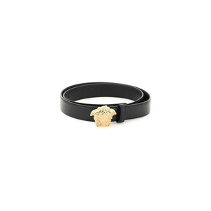 Black Leather Belt With Gold-Finished Medusa Pin Buckle VERSACE JOHN JULIA.