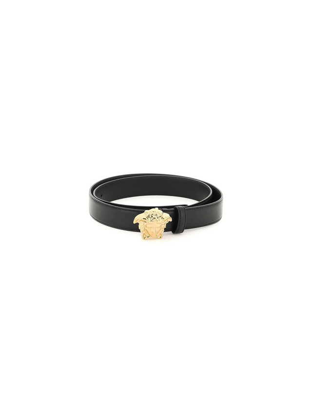 Black Leather Belt With Gold-Finished Medusa Pin Buckle VERSACE JOHN JULIA.